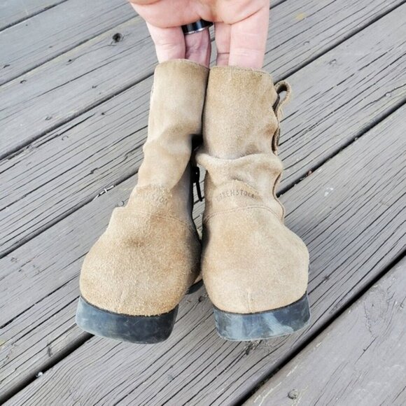 Birkenstock Sarnia Taupe Waxed Suede Leather Slouchy Boho Ankle Boots Booties 37 - Picture 6 of 8